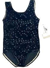 Motionwear Velvet Tank Leotard Black w/ Blue Glitter Star  2100 New Girl I 5 6