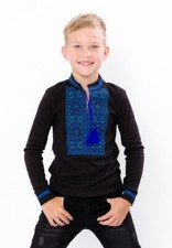 Black vyshyvanka, Shirt for a boy, long sleeve, Embroidered, Ukrainian cotton