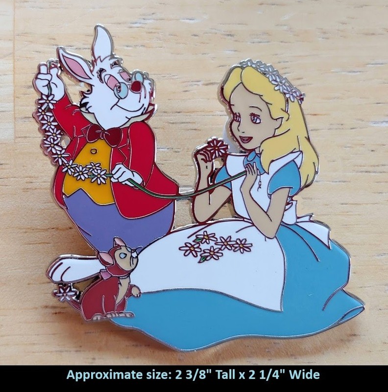 Fantasy Pin Disney Alice in Wonderland Cat Dinah & White Rabbit Flowers