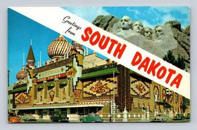 Vintage SOUTH DAKOTA Postcard - Mount Rushmore & Mitchell Corn Palace
