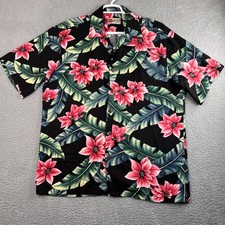 VTG Hilo Hattie Hawaiian Button Shirt Mens L Vibrant Floral Bright 100 Rayon