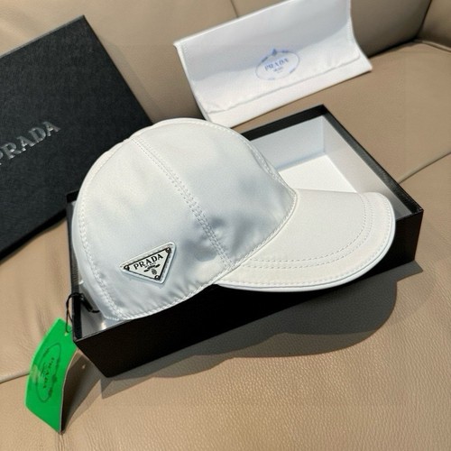 Prada White Nylon Baseball Cap Triangle Logo Casual Hat