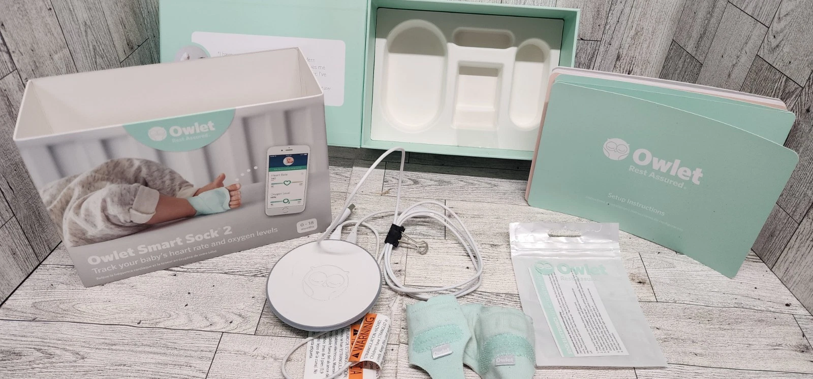 Owlet Smart Sock 2 Baby Monitor w/ 2 Socks Months in Box Heart Rate Oxygen