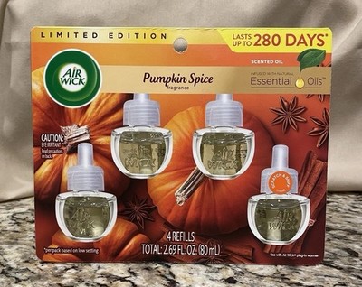 NEW 4 Refills Air Wick PUMPKIN SPICE Essential Oils Scented Oil Refills + Warmer