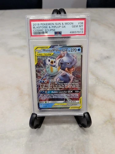Pokémon Blastoise & Piplup GX 38/236 Sm-Cosmic Eclipse Ultra Rare Holo PSA 10