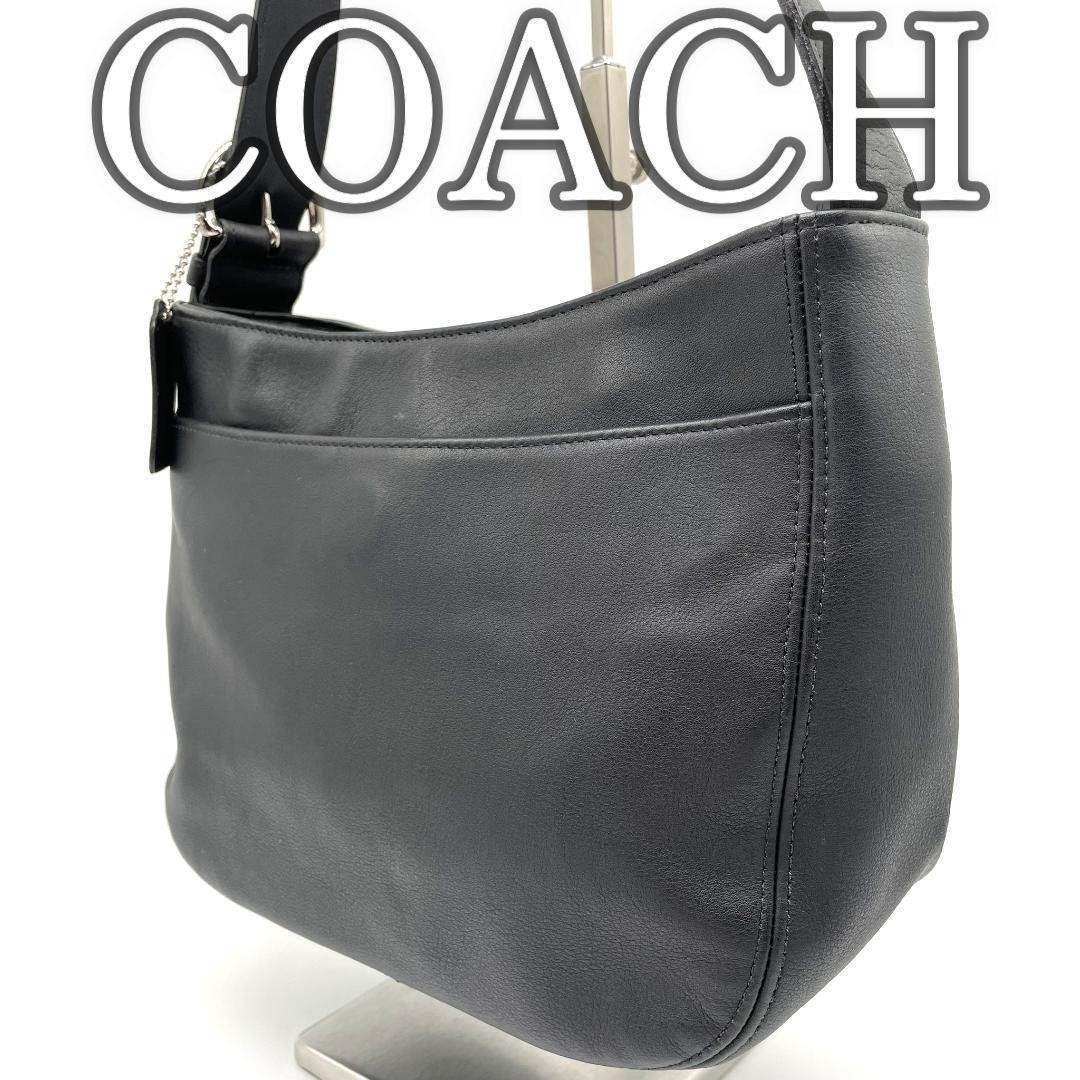 Coach Leather Shoulder Bag Black Used Classic Handbag