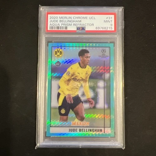 2020-21 Merlin Chrome UCL Jude Bellingham Aqua Prism Refractor PSA 9 RC Rookie