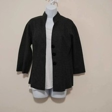 Kay Unger New York Size 4 Slate Gray Wool Button Up Blazer Classic Work Wear