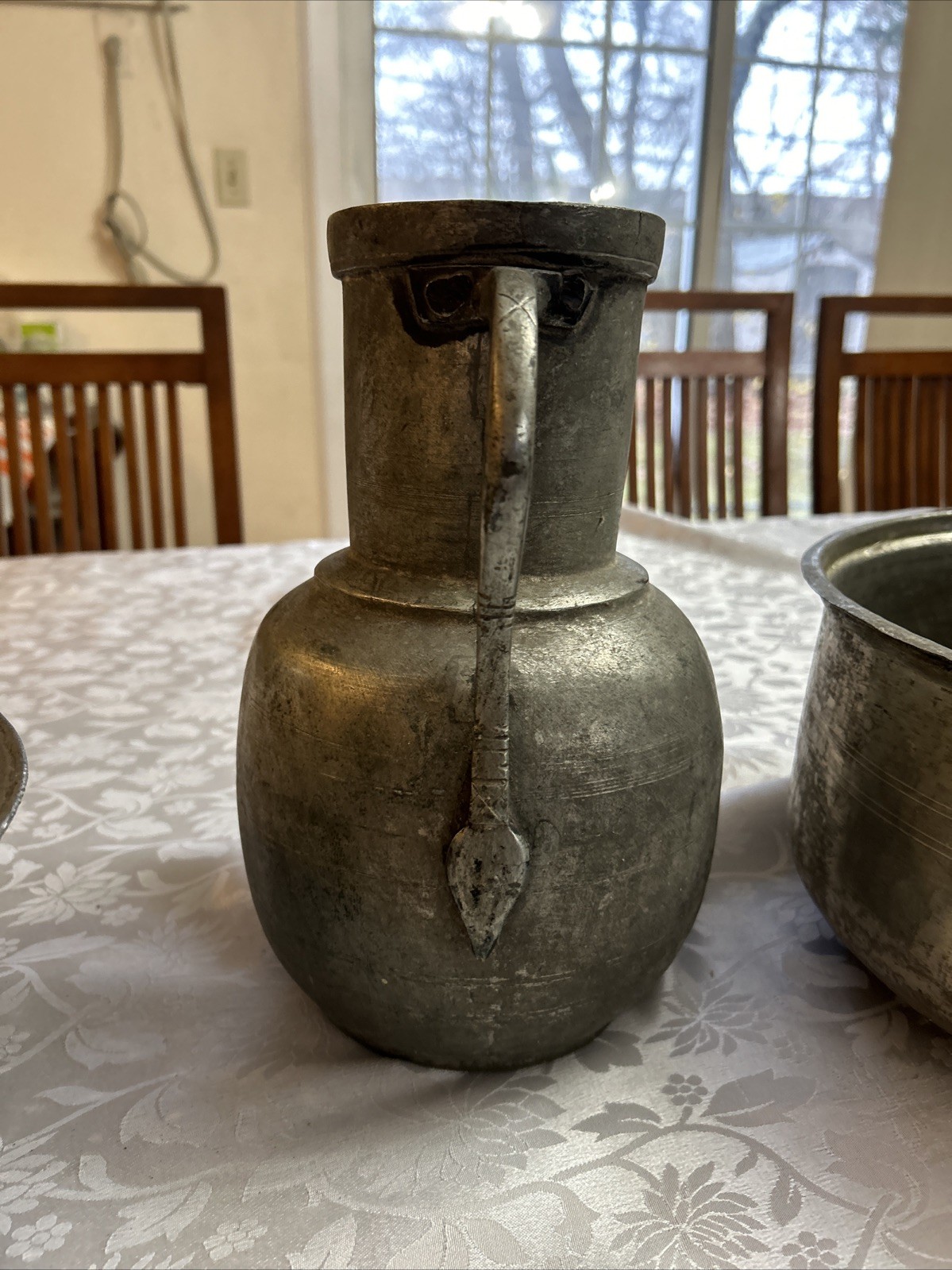 Lot Of 3 Antique Persian Handmade Copper Pot Strainer Jug