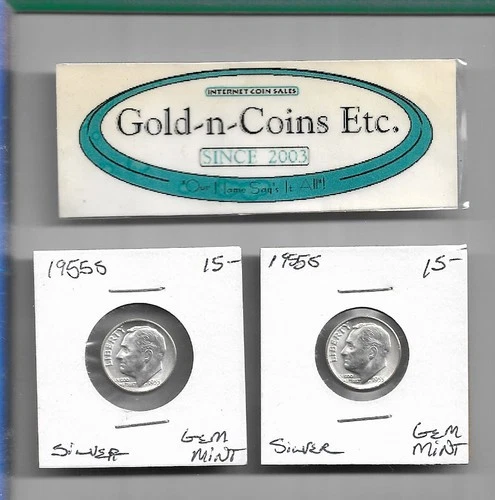 (2) 1955-S Silver Roosevelt  Dimes! Nice BU Gem mint Condition!  Free S&H!!