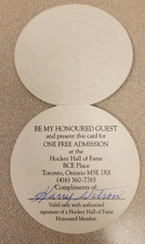 HARRY WATSON SIGNED NHL HOCKEY HALL OF FAME HOF FREE ADMISSION CARD D.2002 AUTO