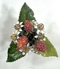 Vintage Hutcheson Miniature Brass Thimble w/ Metal Flowers & Strawberries, MINT — photo 2