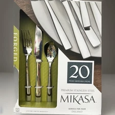 Mikasa “Delano” 20 Piece Flatware Set Silverware NIB Forged Flatware Set/4 Place