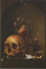 Still Life Skull and Flowers Vintage Style Image Card 4x6 Blank Back New UNP