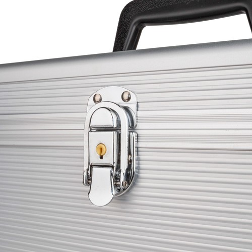 Hama Fiche Cas 50 Vinyle Valise Lp-Koffer Dans Look Alu Argent Vinylkoffer - Picture 6 of 9