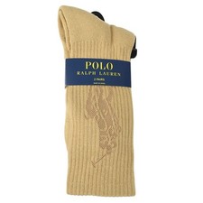 POLO RALPH LAUREN 2 Pair White Beige BIG PONY Cotton Blend Crew Socks 10-13 NWT