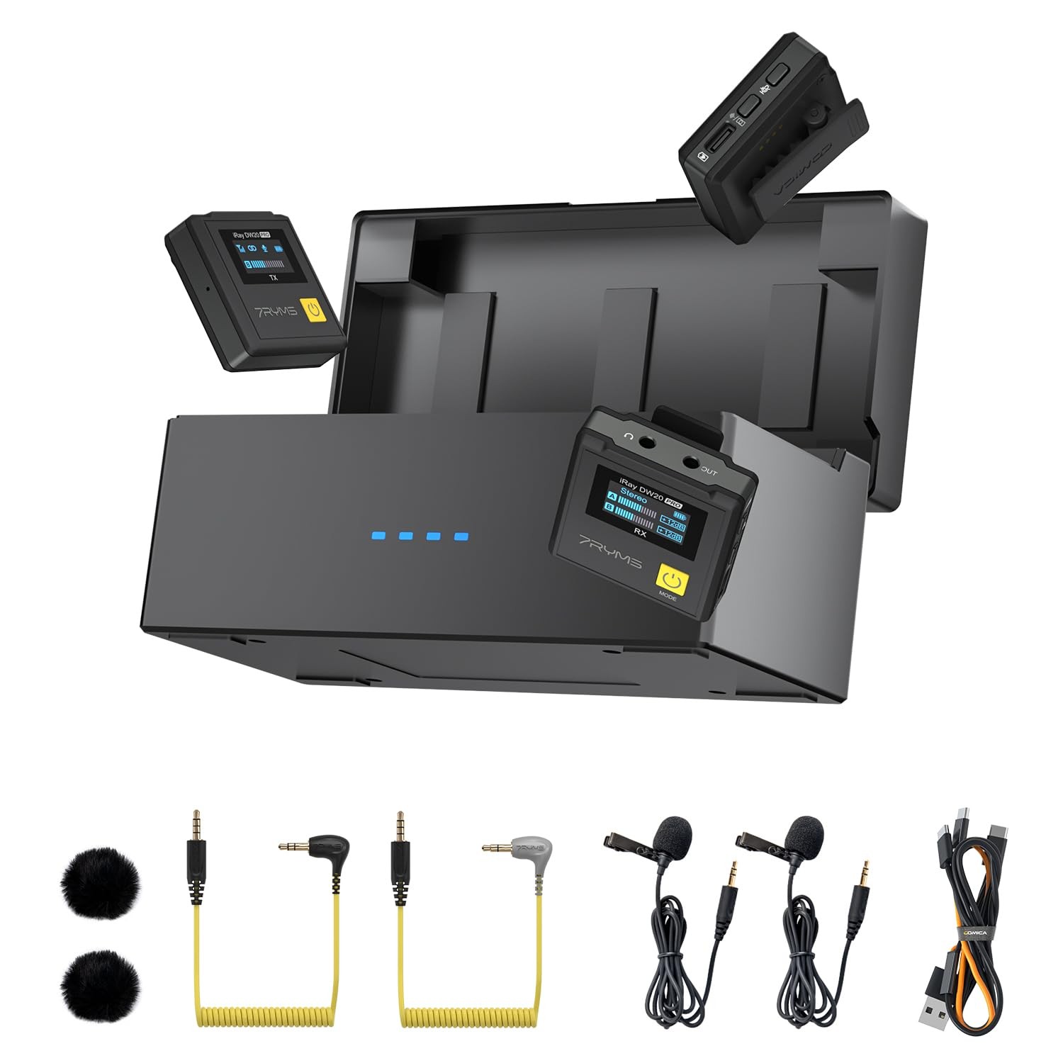 iRAY DW20 PRO 2.4G Dual Wireless Lavalier Microphone System with Lapel Mic