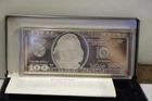 1999  4 oz .999 Silver Bar Franklin $100 Bill Design Washington Mint.
