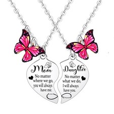 2PCs Mom Daughter Heart Matching Pendant Necklace Mother's Day Gifts for Mom