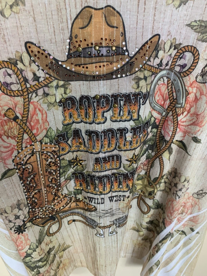 Top túnica mujer Big Bang estrás vaquera manga corta pañuelo dobladillo 2XL Foto 2 de 4