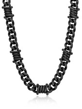 Chunky Black Barbe Wire Choker Necklace 12MM Wide Stainless Steel Cuban Link ...