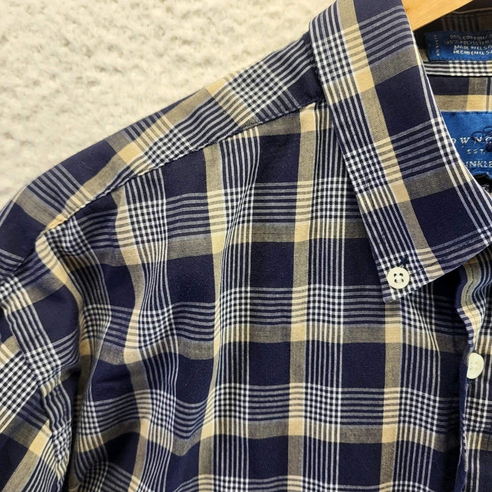 Camisa de vestir Towncraft sin arrugas para hombre XL azul marrón a cuadros con botones Foto 3 de 4