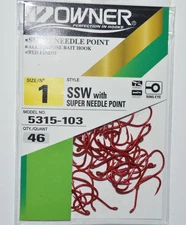 owner ssw red finish all purpose bait hook size 1  5315-103 value pack
