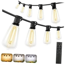  3 Color in 1 Outdoor String Lights with Remote, 150FT LED 150FT-3CCT Black