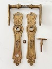 Art Nouveau Exquisite 1900s Antique Brass Doorknob Handle Hardware Set s6 — photo 2