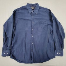 J Ferrar Mens Navy Blue Striped Long Sleeve Button Down Dress Shirt Sz L 16-16.5
