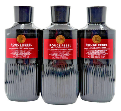 NEW Bath & Body Works Lot of 3 Bottles Rouge Rebel 3-In-1 Hair Wash Shower 10 oz