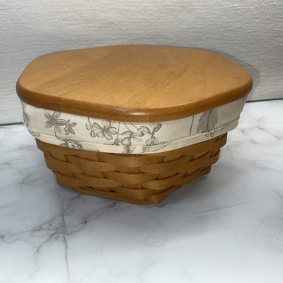 Longaberger GENERATIONS 8'' Basket w/  Protector Wood Lid & Botanical Field Liner