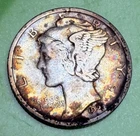 1924 P Silver Mercury Dime, Colorful Rainbow Album Toning--See Video