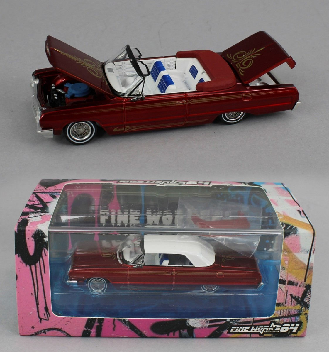1:64 *FINE WORKS 64* Red Chevrolet IMPALA *LOWRIDER* High Detail