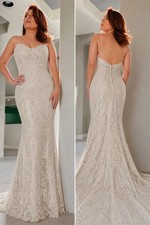 Sottero Ivory/Beige Lace Sleeveless Square Neck Mermaid Fit  Flare Dress