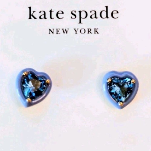 NEW Kate Spade My Love Cubic Zirconia Heart Stud Earrings Blue. - Picture 2 of 2