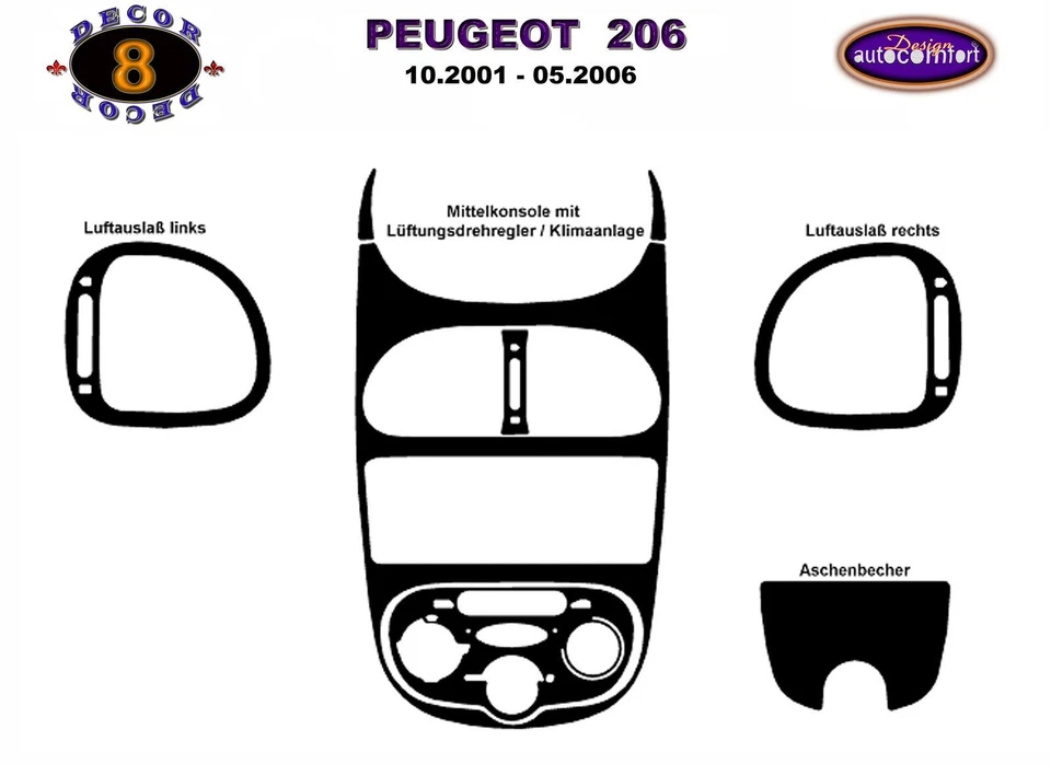 Juego de cubiertas de tablero interior para Peugeot 206 SW 2003-2012 8 PIEZAS aspecto nogal Foto 2 de 4