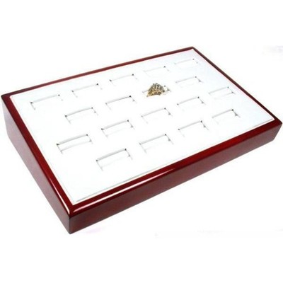 FindingKing White Leather Rosewood 18 Ring Tray Jewelry Counter