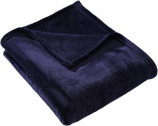 Flannel Fleece Throw Blanket Navy Blue - Super Soft Plush Microfiber Solid Blank