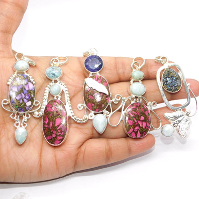 Larimar Edelstein 5 Stck. Großhandel Anhänger Posten 925 Silber plattiert eth...