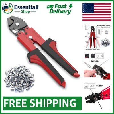 Versatile Wire Rope Crimping Tool Set with 100 Double Barrel Ferrules Included