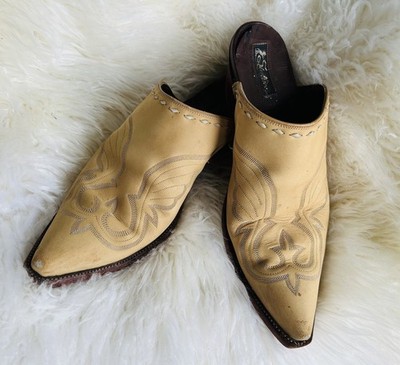 Fab Rare Custom Stallion Boot Co , Tan Nubuck Suede Mules, Slides, Sz 11.5-12 