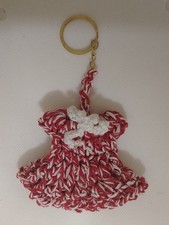 Handmade Crochet Keychain Bag Charm Red White Natural Wool