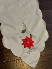 Embroidered Christmas Holiday Table Runner - Poinsettias cutouts 13.5 x88