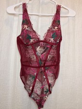 Victoria's Secret Burgundy Floral Lace Bodysuit XS