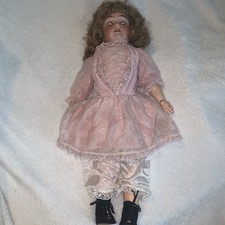 Antique 22” Handwerck Halbig German Bisque Doll Pink Dress With Bloomers READ MO