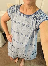 J. Marie Pinstriped Blue White Embroidered Sheath Dress SZ M