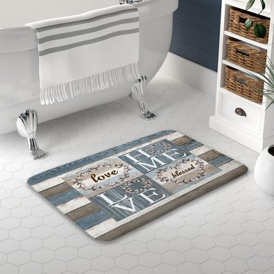 17x29 Inch Rustic Floral Sweet Love Home Soft Velvet Absorbent Non Slip Bath Mat