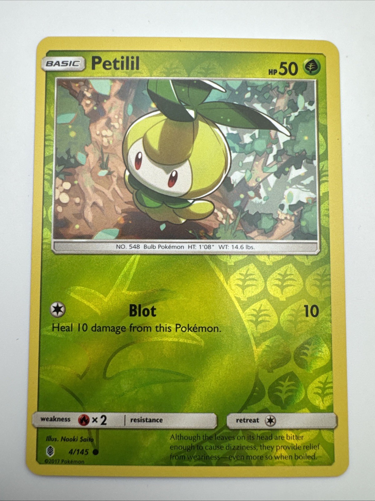 Pokemon card Petilil 4/145 Reverse Holo Guardians Rising Near Mint 