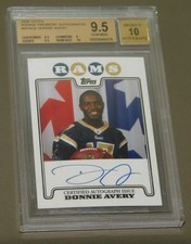 GEM MINT BGS 9.5 Autograph 10 DONNIE AVERY 2008 TOPPS RC PREMIERE AUTO